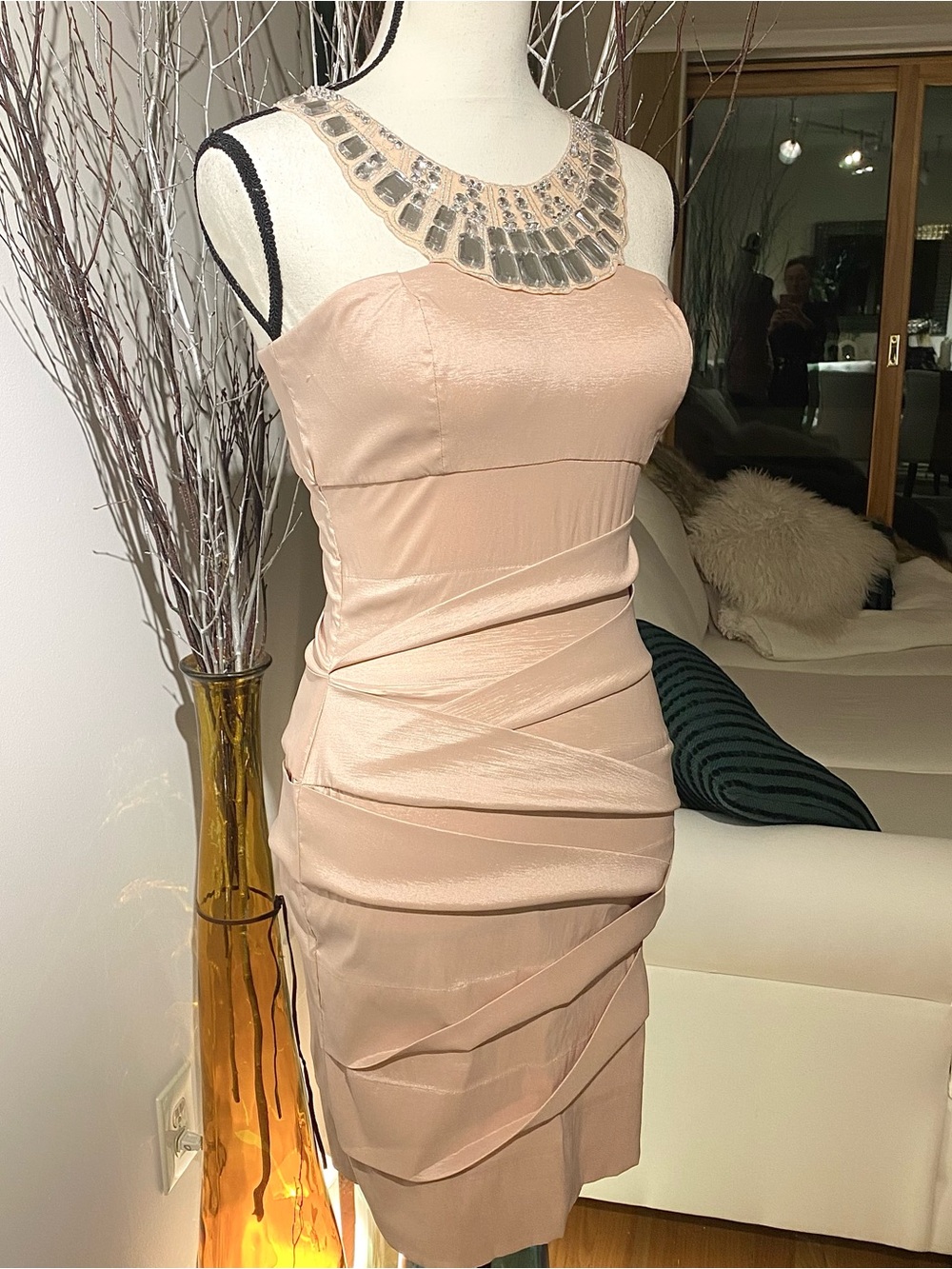 Adrianna Papell / Hailey Logan. Blush Cocktail—Formal Dress with Jeweled Collar